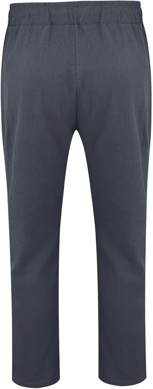 Mens Casual Linen Peasant Pants Loose Fit Straight Leg Harem Pants Elastic Waist Beach Boho Hawaiian Yoga Trousers