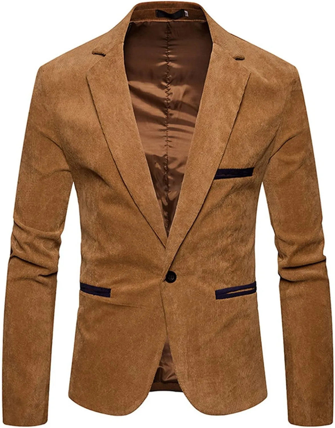 Mens Corduroy Blazer Slim Fit Suits One Button Casual Formal Jackets Lightweight Classic Lapel Business Travel Sport Coats