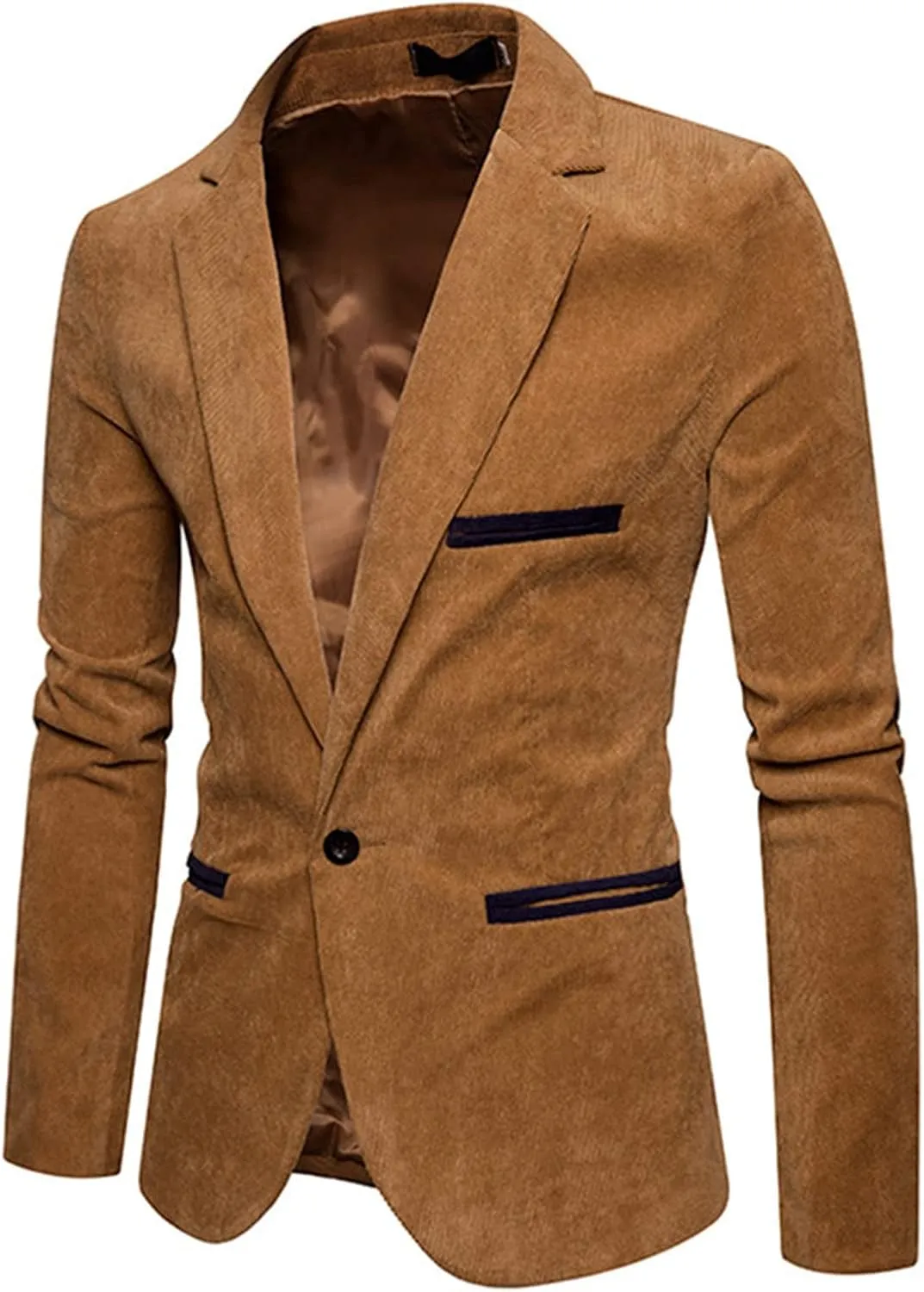 Mens Corduroy Blazer Slim Fit Suits One Button Casual Formal Jackets Lightweight Classic Lapel Business Travel Sport Coats