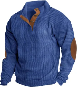 Mens Corduroy Pullover Sweatshirt Long Sleeve Button Up Polo Shirt Casual Fashion Plain Outdoor Fall Thermal Sweaters