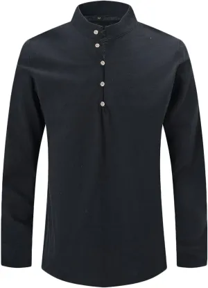 Mens Cotton Linen Shirts Fashion Long Sleeve Button up Henley Shirts Loose Lightweight Casual Vintage Beach Yoga Tops