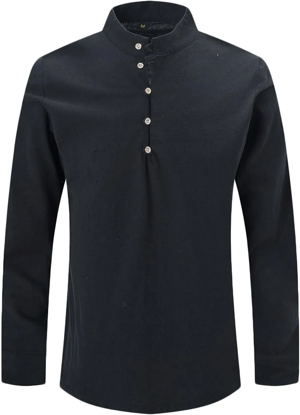 Mens Cotton Linen Shirts Fashion Long Sleeve Button up Henley Shirts Loose Lightweight Casual Vintage Beach Yoga Tops