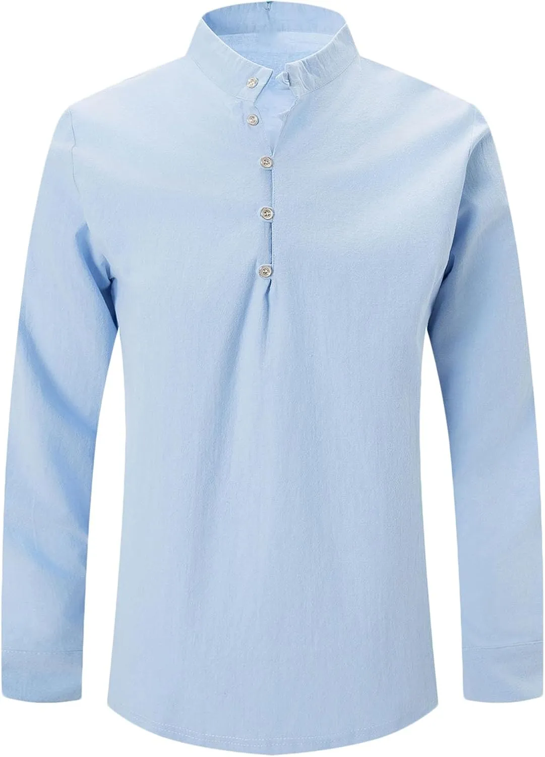 Mens Cotton Linen Shirts Fashion Long Sleeve Button up Henley Shirts Loose Lightweight Casual Vintage Beach Yoga Tops