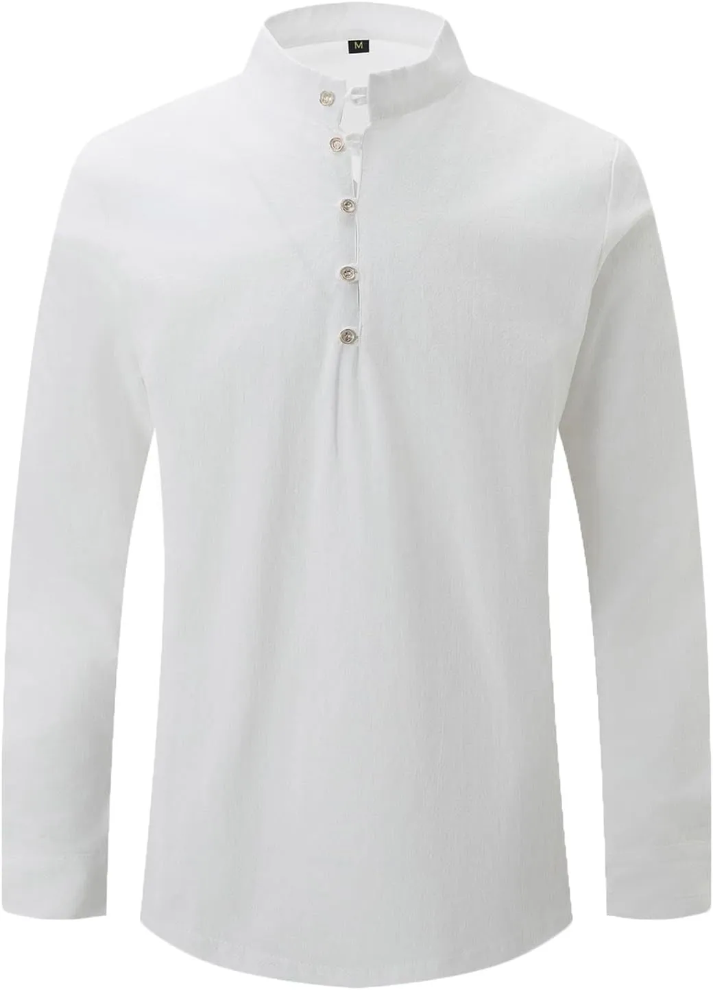 Mens Cotton Linen Shirts Fashion Long Sleeve Button up Henley Shirts Loose Lightweight Casual Vintage Beach Yoga Tops
