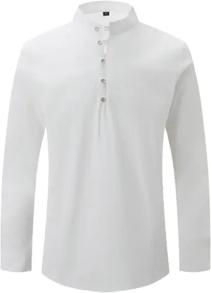 Mens Cotton Linen Shirts Fashion Long Sleeve Button up Henley Shirts Loose Lightweight Casual Vintage Beach Yoga Tops