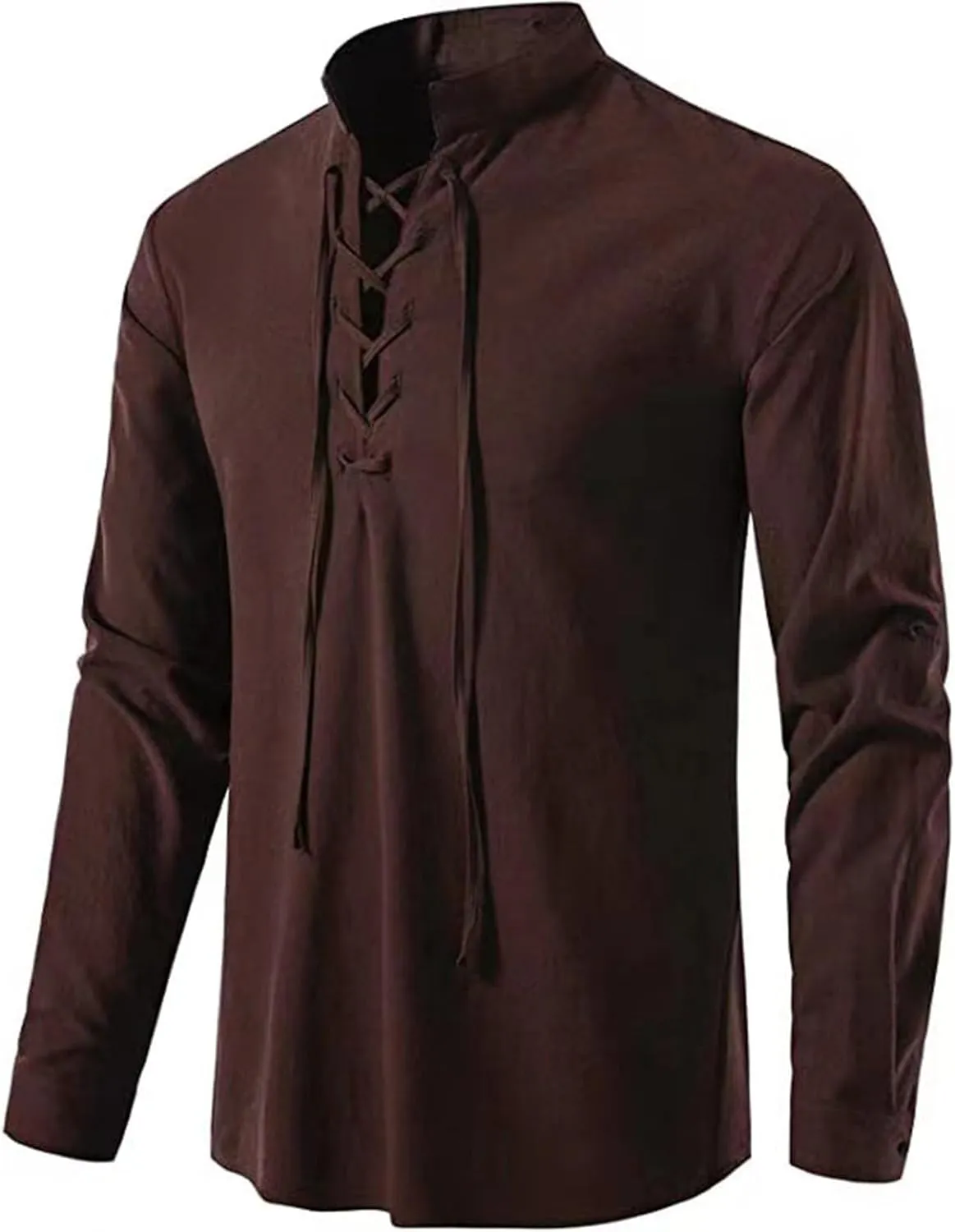Mens Cotton Linen Shirts Long Sleeve Lace up Vintage Henley Shirt Loose Lightweight Beach Vacation Tops Hippie Outfit