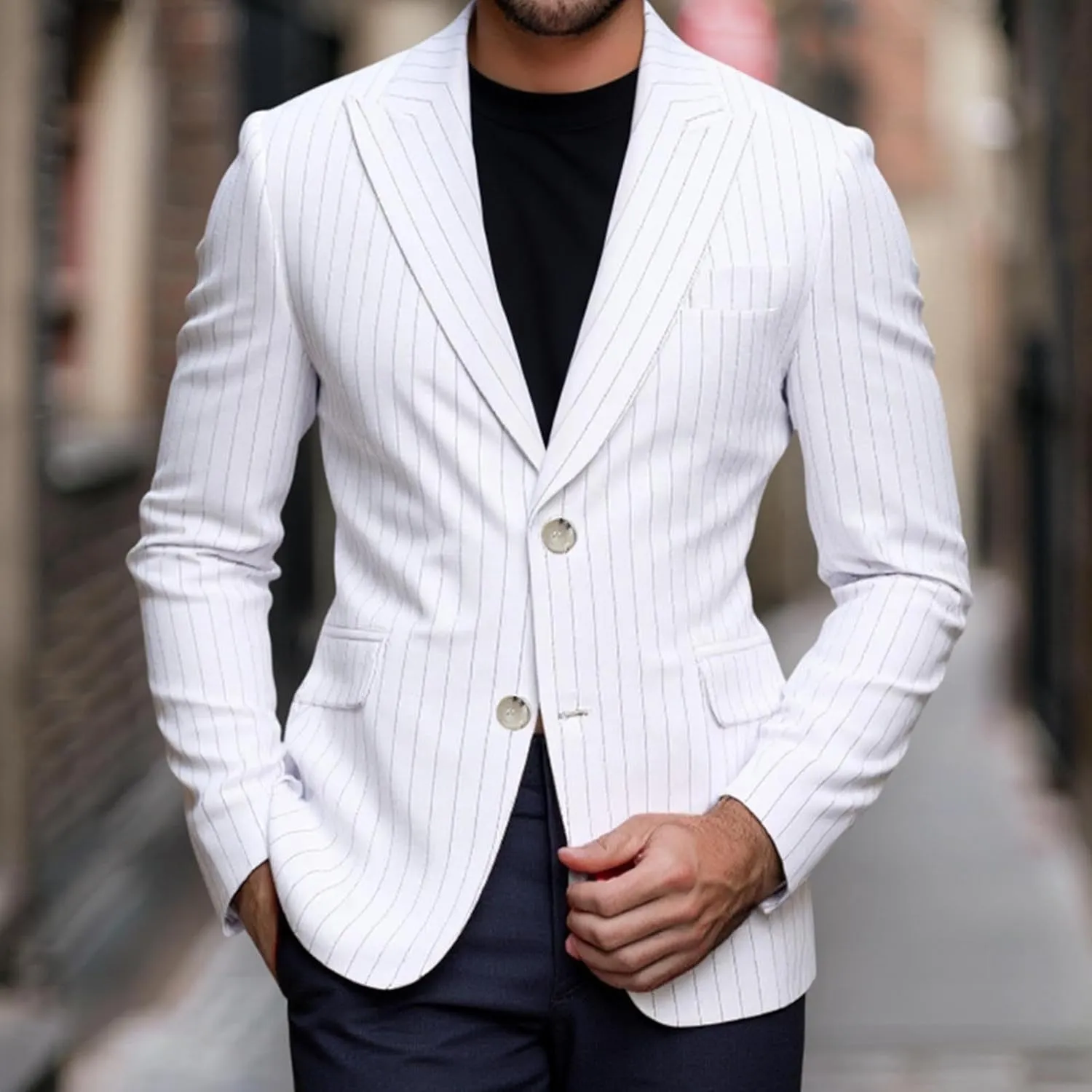 Mens Dressy Blazers Jackets Classic Lapel Slim Fit Business Formal Suit Men Soild Two Button Dinner Blazers Coats