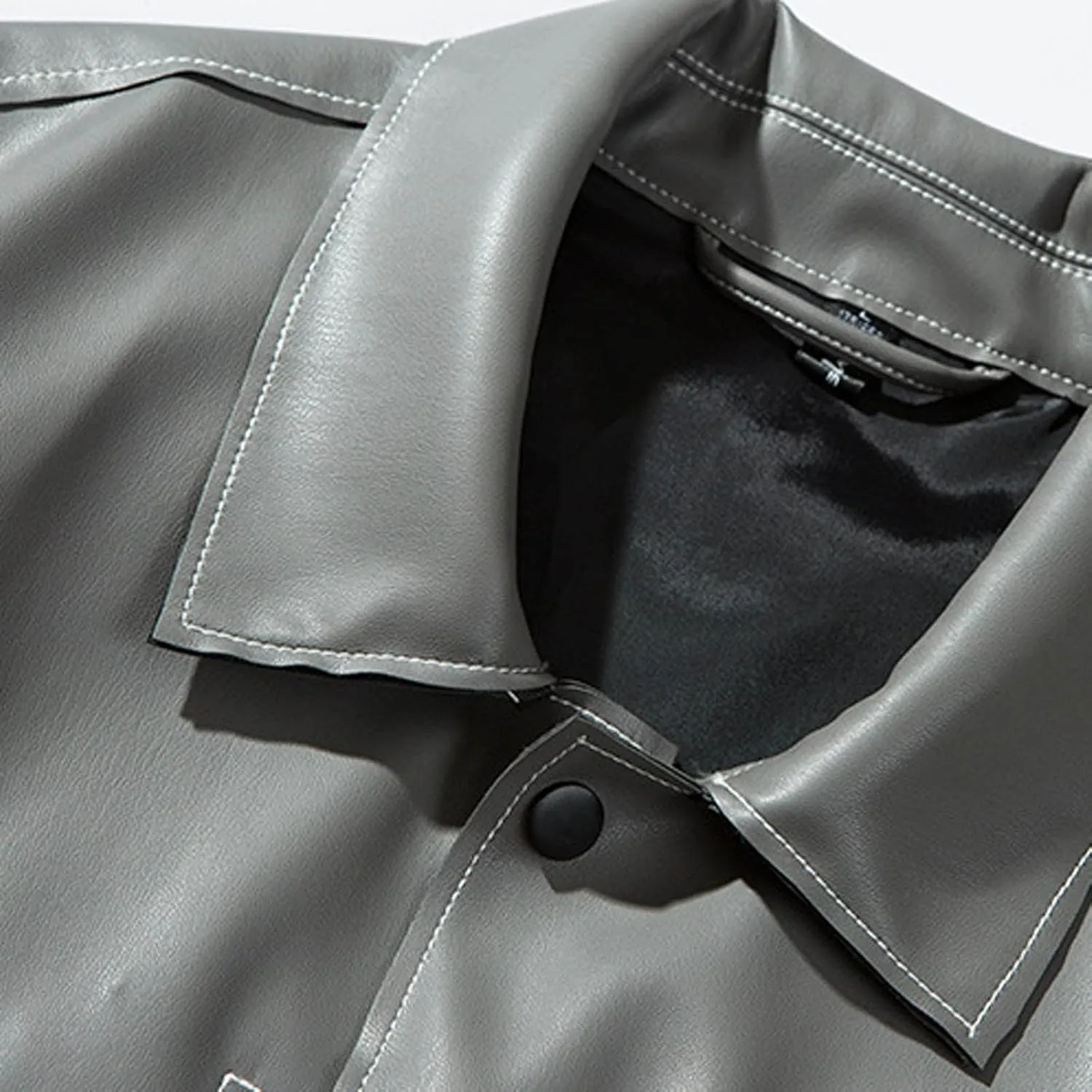 Mens Faux Leather Coat Slim Fit Lapel PU Jackets Lightweight Vintage Suit Jacket Biker Outwear Classic Coats for Men
