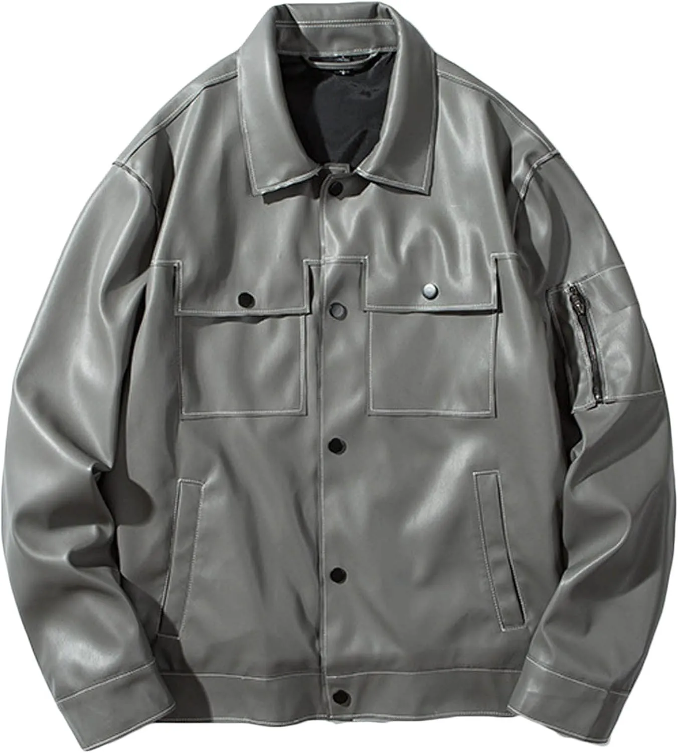 Mens Faux Leather Coat Slim Fit Lapel PU Jackets Lightweight Vintage Suit Jacket Biker Outwear Classic Coats for Men