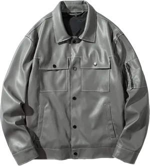 Mens Faux Leather Coat Slim Fit Lapel PU Jackets Lightweight Vintage Suit Jacket Biker Outwear Classic Coats for Men