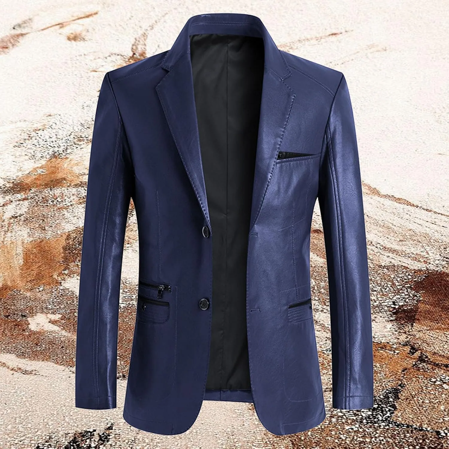 Men's Leather BlazerCasual Two Button Lightweight Slim Fit Suit Jacket Trendy Textured Daily Business Sports Coat