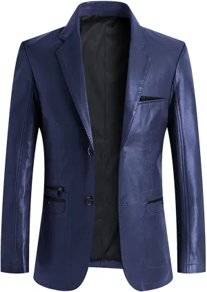 Men's Leather BlazerCasual Two Button Lightweight Slim Fit Suit Jacket Trendy Textured Daily Business Sports Coat
