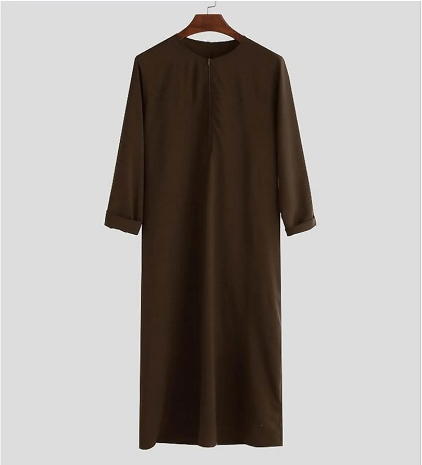 Mens Muslim Kaftan Zip Crew Collar Dress Robes Vintage medieval Long Sleeve Middle East Saudi Arab Casual Gown Shirts