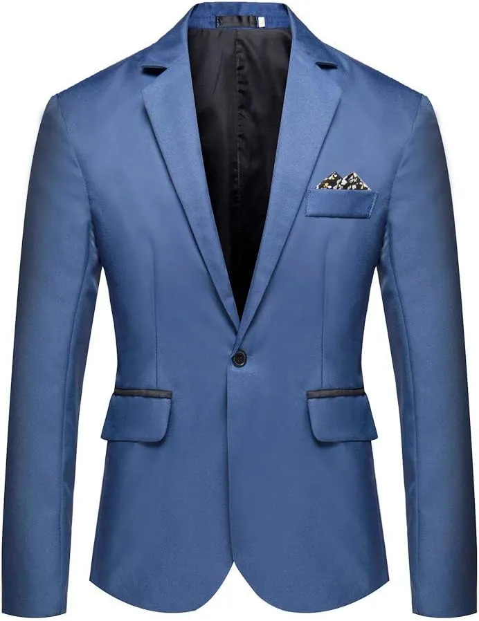 Mens One Button Classic Blazer Slim Fit Suits Casual Formal Jackets Solid Lightweight Sport Coat for Business Wedding Prom