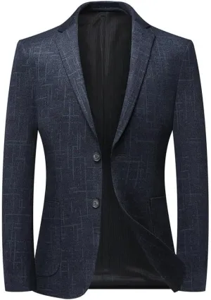 Mens Slim Fit Blazers Jacket Autumn Blue Comfortable Lightweight Suit Jacket Formal Two Button