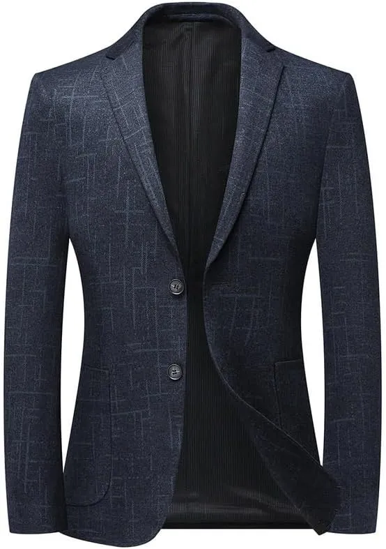 Mens Slim Fit Blazers Jacket Autumn Blue Comfortable Lightweight Suit Jacket Formal Two Button