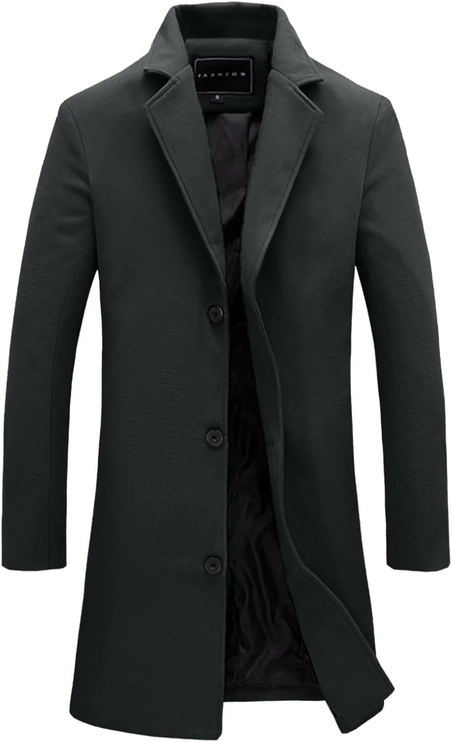 Mens Wool Blend Trench Coat Turn Down Collar Slim Fit Single Breasted Jacket Coat Winter Business Long Overcoat