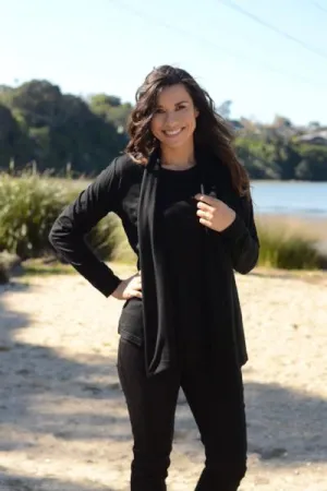 MERINO SHAWL COLLAR CARDIGAN WOMENS LONG SLEEVES BLACK