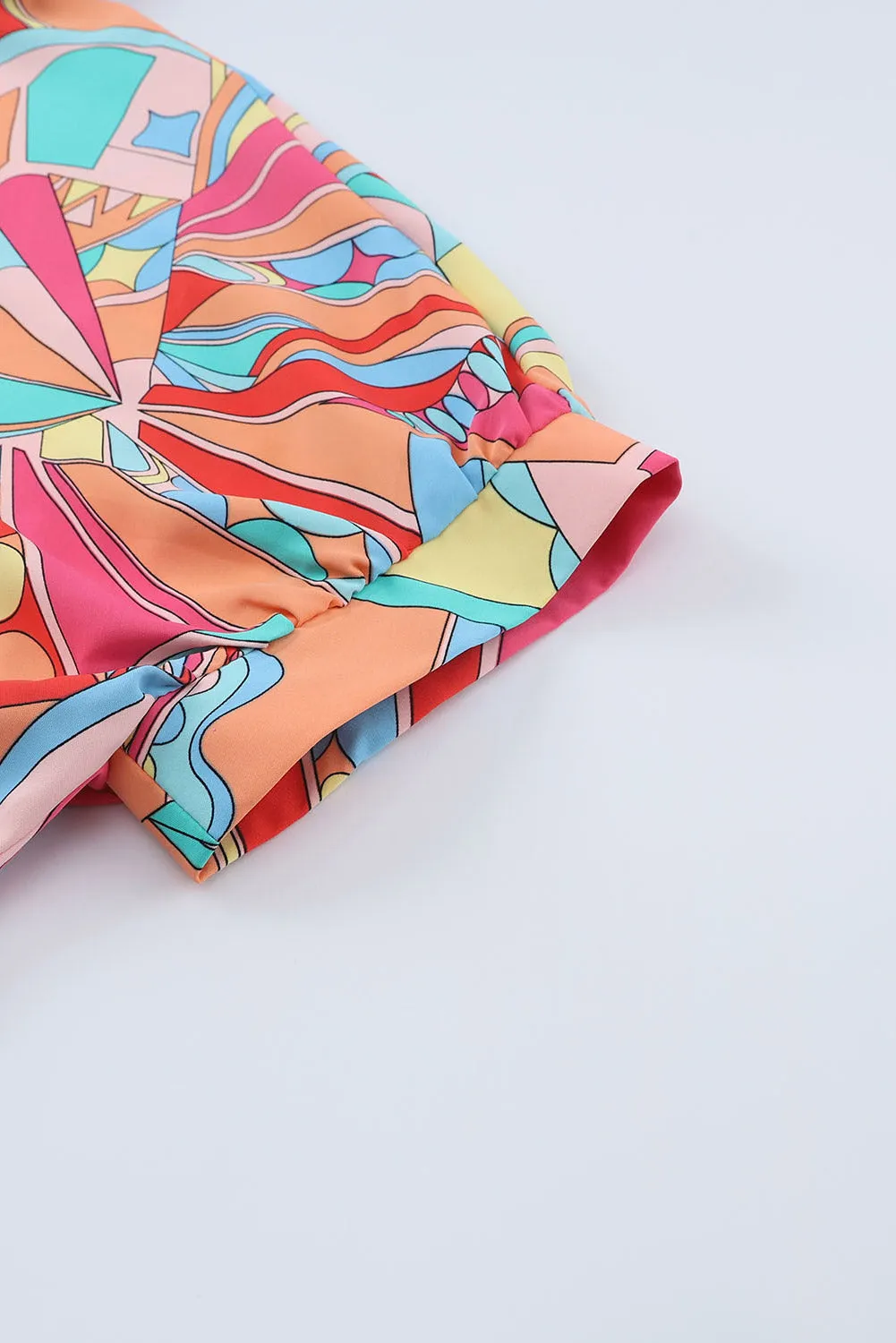 Multicolor Abstract Print Half Batwing Sleeve Loose Shirt