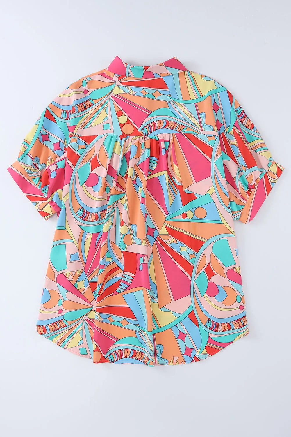 Multicolor Abstract Print Half Batwing Sleeve Loose Shirt