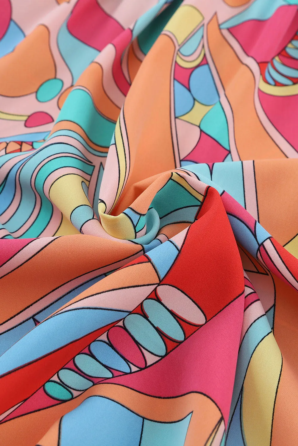 Multicolor Abstract Print Half Batwing Sleeve Loose Shirt