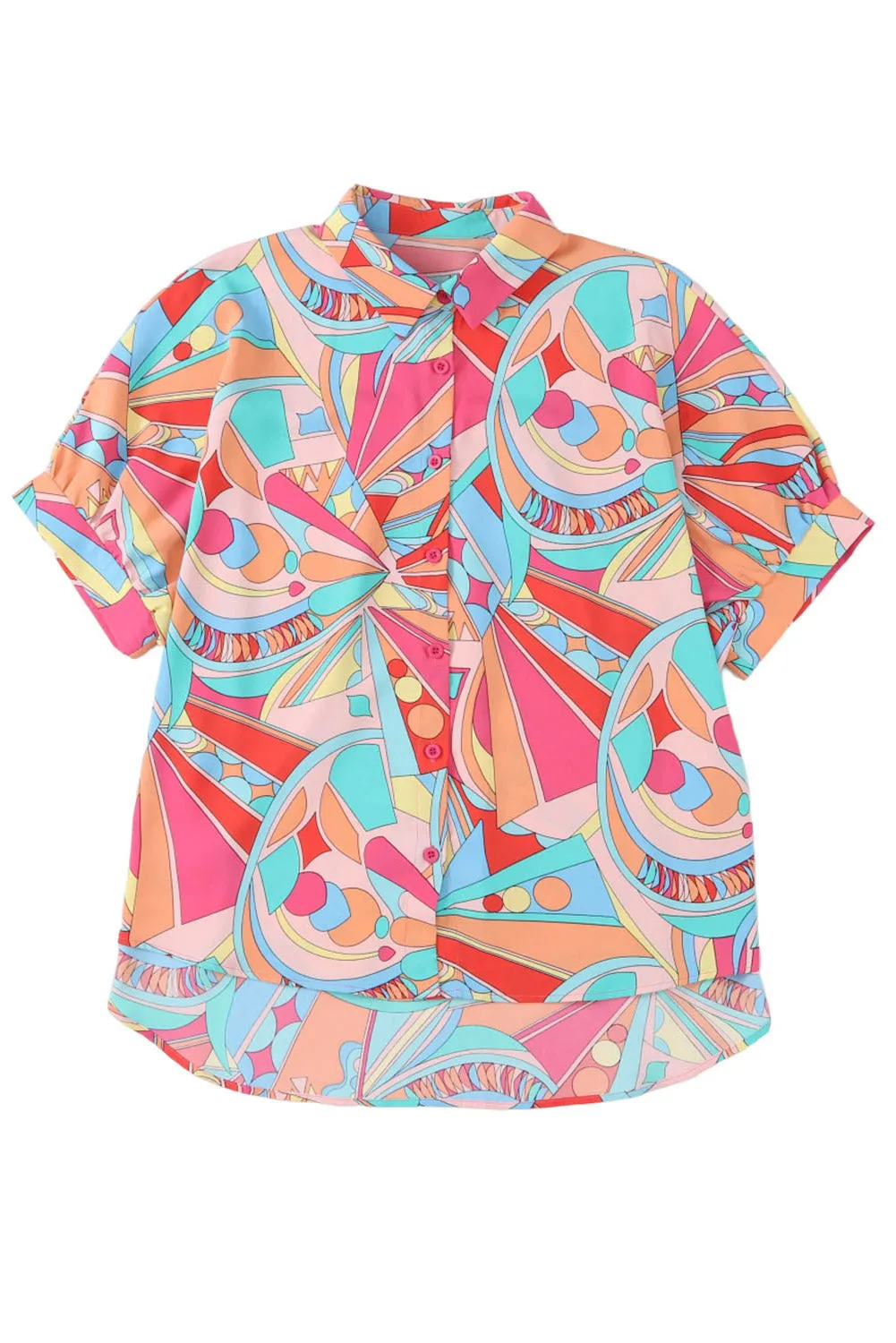 Multicolor Abstract Print Half Batwing Sleeve Loose Shirt