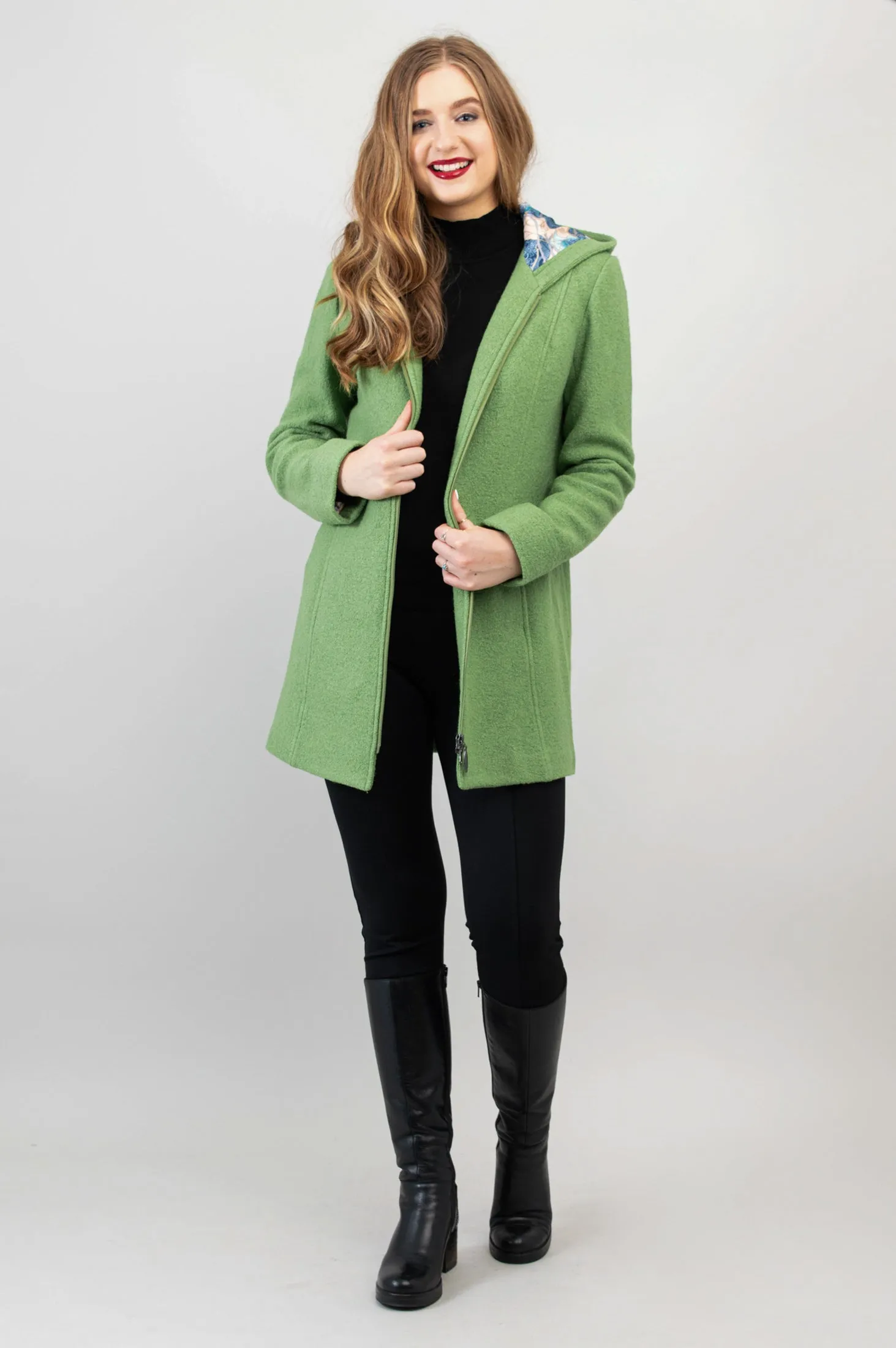 Natasha Coat, Fern Green, Boiled Wool