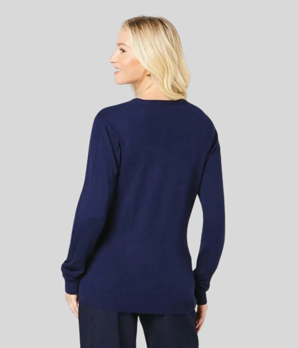 Navy V Neck Button Cardigan