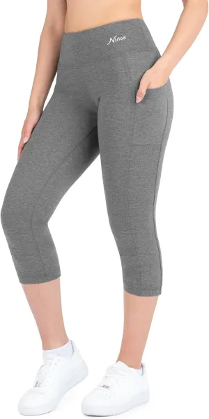Nirlon Capri Leggings with Pockets - Capri Leggings with Pockets for Women Breathable High Waisted Capri Leggings for Women