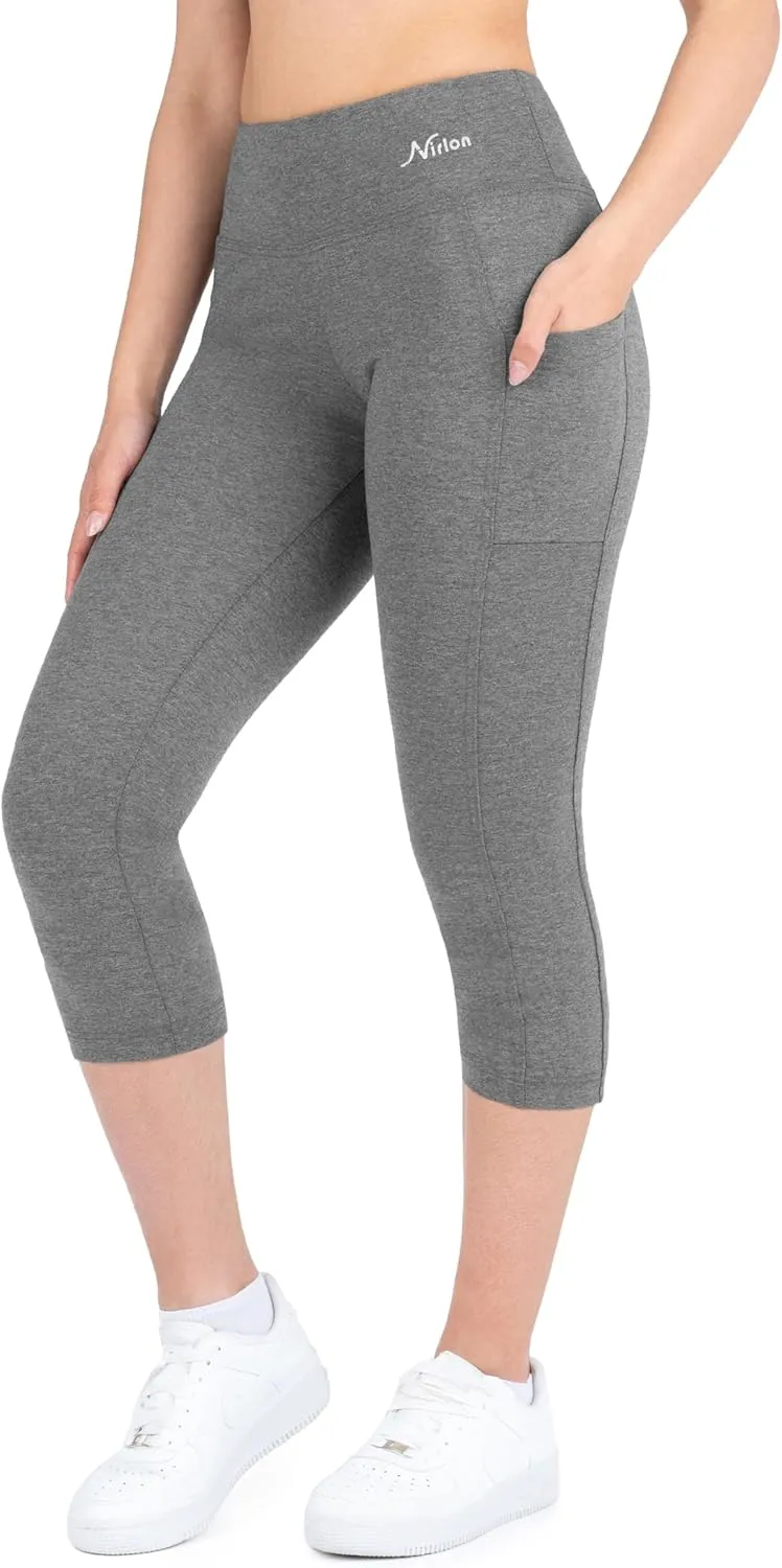 Nirlon Capri Leggings with Pockets - Capri Leggings with Pockets for Women Breathable High Waisted Capri Leggings for Women