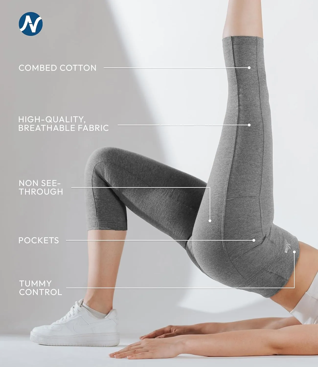Nirlon Capri Leggings with Pockets - Capri Leggings with Pockets for Women Breathable High Waisted Capri Leggings for Women