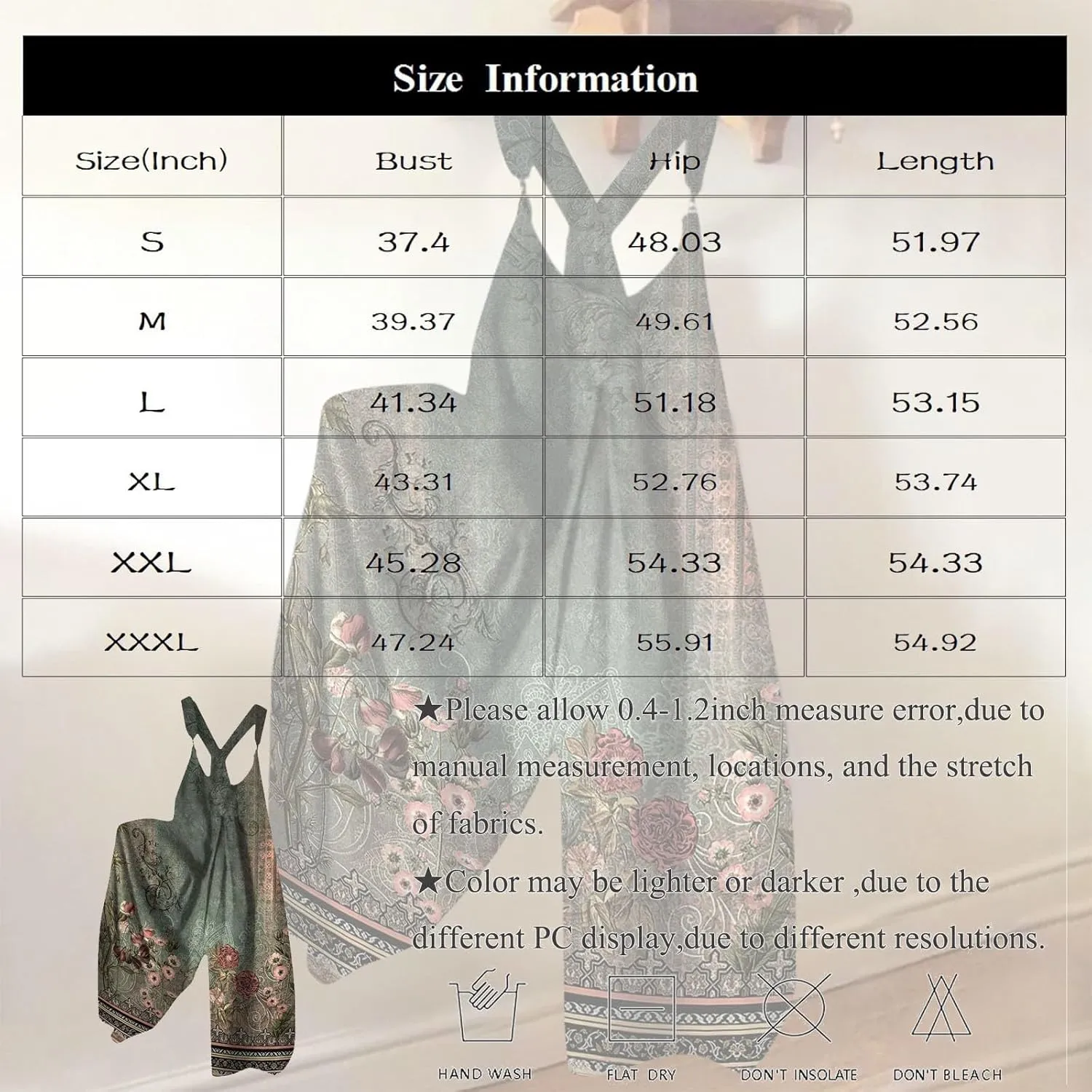 One Piece Jumpsuits for Women Crewneck Sleeveless Loose Fit Overalls Boho Floral Prints Long Romper with Pockets