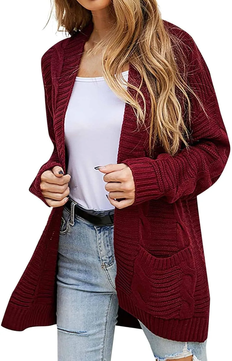 Oversized Cardigans for Women Long Sleeve Cable Knit Sweater Comfy Open Front Cardigan with Pockets
