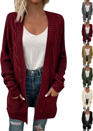 Oversized Cardigans for Women Long Sleeve Cable Knit Sweater Comfy Open Front Cardigan with Pockets