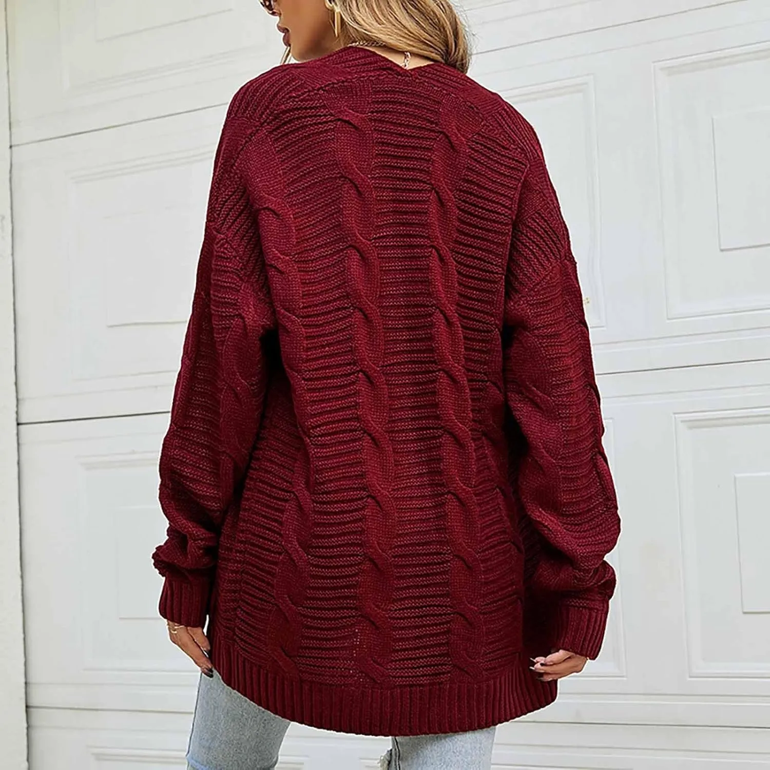 Oversized Cardigans for Women Long Sleeve Cable Knit Sweater Comfy Open Front Cardigan with Pockets