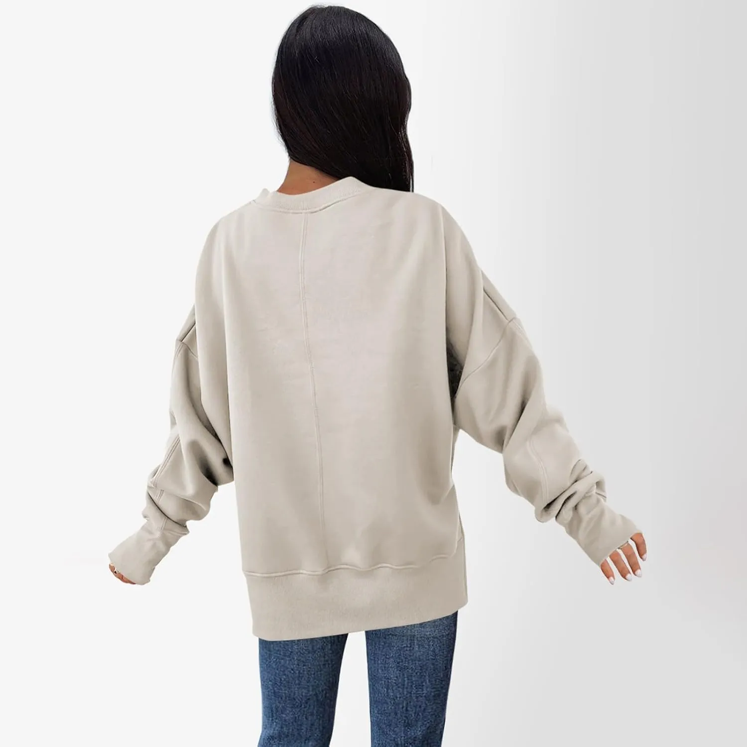 Oversized Sweatshirts for Women 2024 Fall Crew Neck Long Sleeve Tunic Tops Hoodless Cute Side Slit Pull Over Outfits