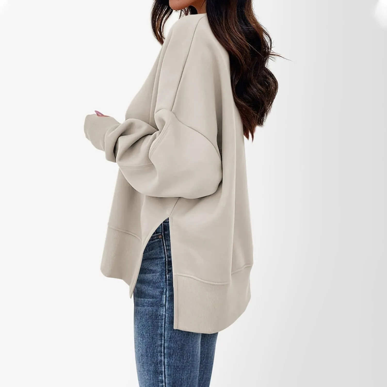 Oversized Sweatshirts for Women 2024 Fall Crew Neck Long Sleeve Tunic Tops Hoodless Cute Side Slit Pull Over Outfits