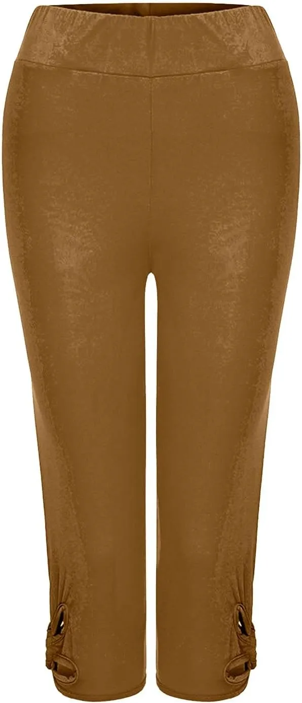 Plus Size Capris Leggings For Women Solid Color Hollow Out Tight Cropped Trousers Elastic High Waist Fashion Pants