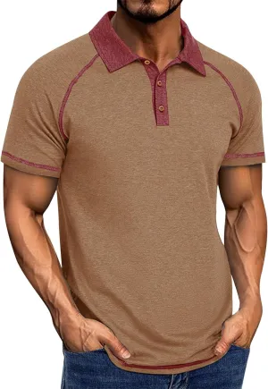 Polo Shirts for Men Short Sleeve Casual Vintage Collared Button Basic Golf Raglan Tee T-Shirts