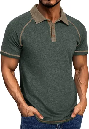 Polo Shirts for Men Short Sleeve Casual Vintage Collared Button Basic Golf Raglan Tee T-Shirts