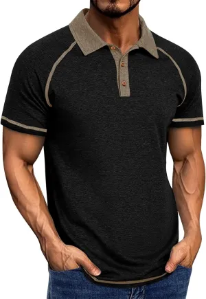 Polo Shirts for Men Short Sleeve Casual Vintage Collared Button Basic Golf Raglan Tee T-Shirts