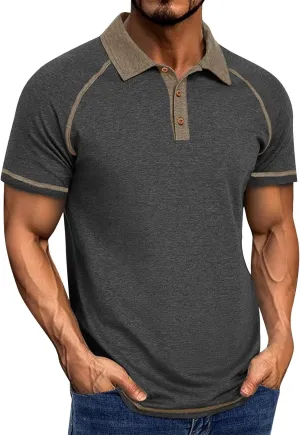 Polo Shirts for Men Short Sleeve Casual Vintage Collared Button Basic Golf Raglan Tee T-Shirts
