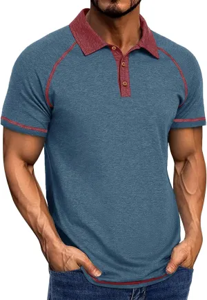Polo Shirts for Men Short Sleeve Casual Vintage Collared Button Basic Golf Raglan Tee T-Shirts