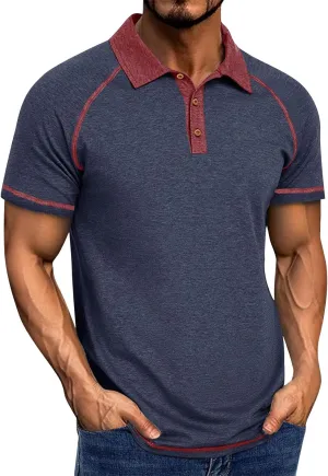 Polo Shirts for Men Short Sleeve Casual Vintage Collared Button Basic Golf Raglan Tee T-Shirts