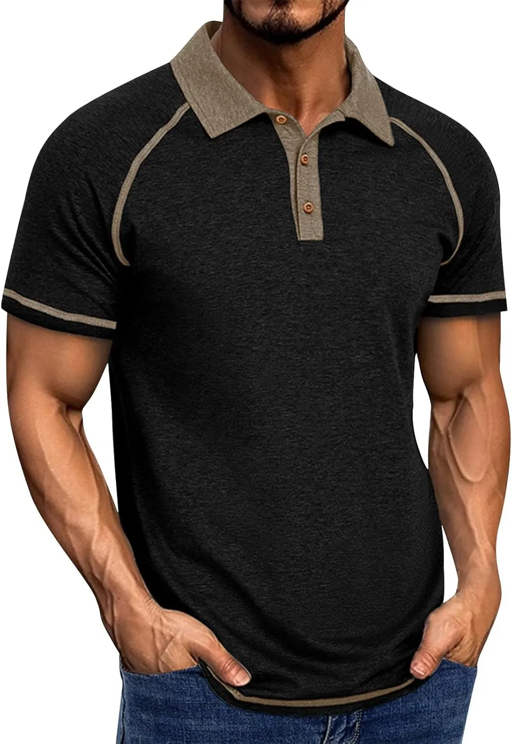 Polo Shirts for Men Short Sleeve Casual Vintage Collared Button Basic Golf Raglan Tee T-Shirts