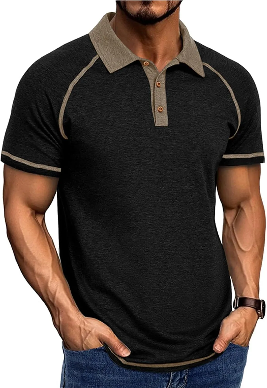 Polo Shirts for Men Short Sleeve Casual Vintage Collared Button Basic Golf Raglan Tee T-Shirts