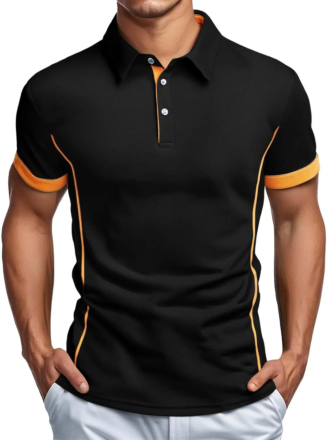 Polo Shirts for Men Slim Fit Patchwork Short Sleeve Tshirts Casual Button Down Work Tops Lightweight Summer Clothes