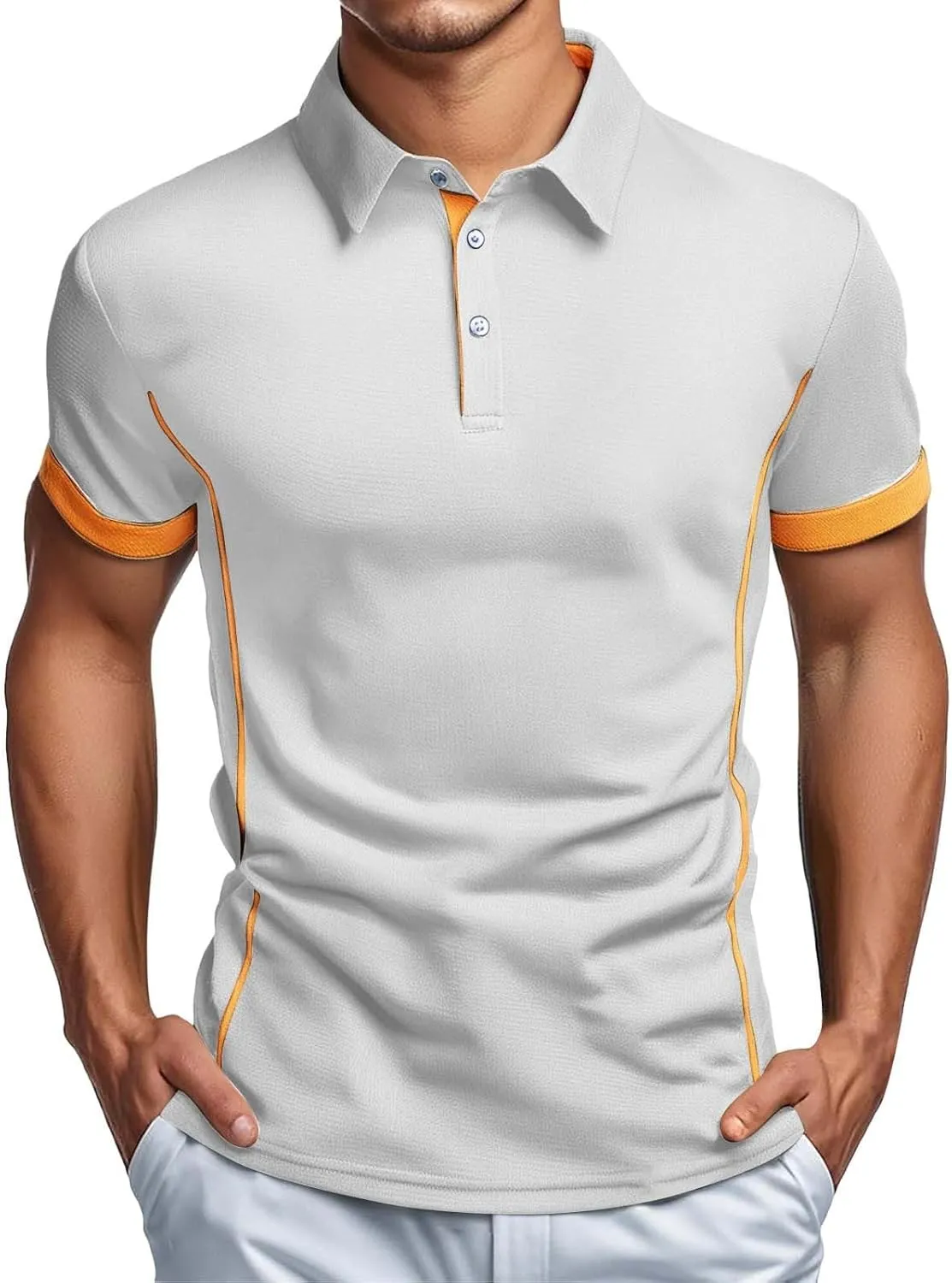 Polo Shirts for Men Slim Fit Patchwork Short Sleeve Tshirts Casual Button Down Work Tops Lightweight Summer Clothes