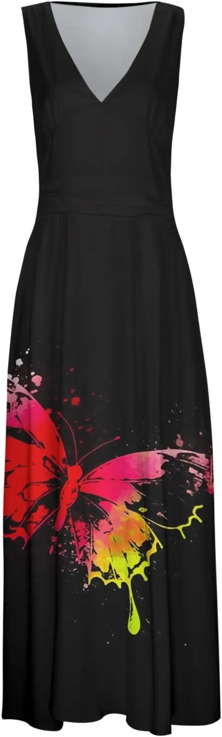 PTOLOCIF Women's Stripe Print Fashionable Casual Sleeveless Casual Pocket Print Dress Dresses Casual Fall