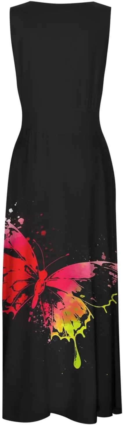PTOLOCIF Women's Stripe Print Fashionable Casual Sleeveless Casual Pocket Print Dress Dresses Casual Fall